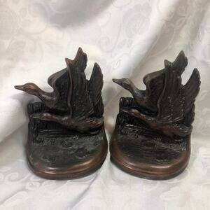 Bronze bookends Rare Early Century Bronze Mallards taking flight